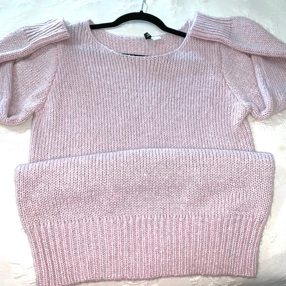 H & M DIVIDED Pink w Silver Metallic Thread Tunic Pullover Sweater Size 10 - Picture 2 of 7